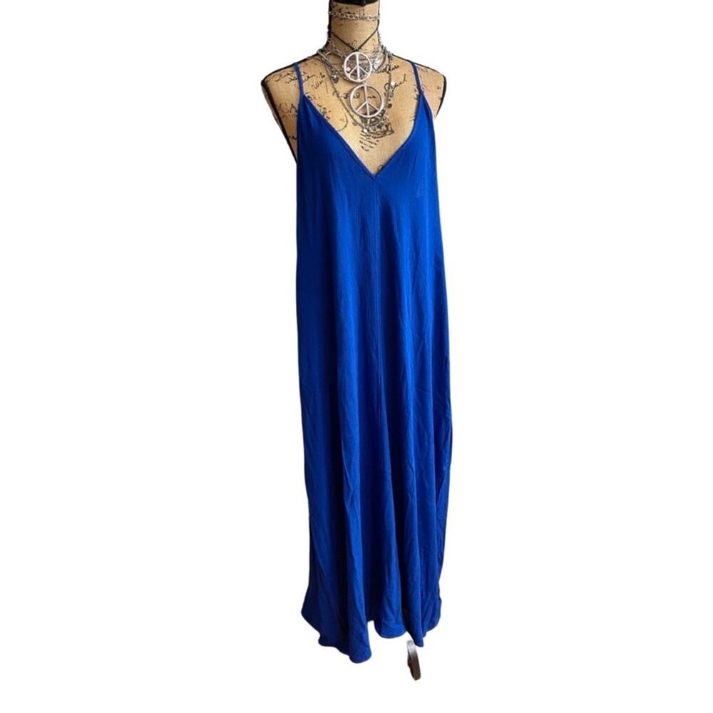 NEW - TREASURE BOND PLUS SIZE 1X women's maxi summer dress royal blue 100% rayon